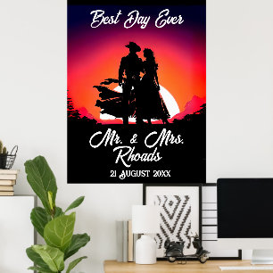 Poster Noivo e Noiva ao Pôr do Sol Casamento