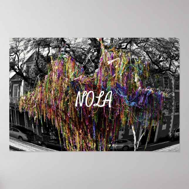 Poster NOLA Mardi Gras Beaded Tree - Nova Orleans (Frente)