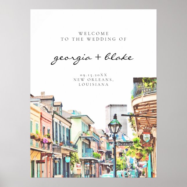 Poster NOLA | Watercolor New Orleans Wedding Bem-vindo (Frente)