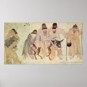 Póster Nómadas do Mongolian com um asno, século XV