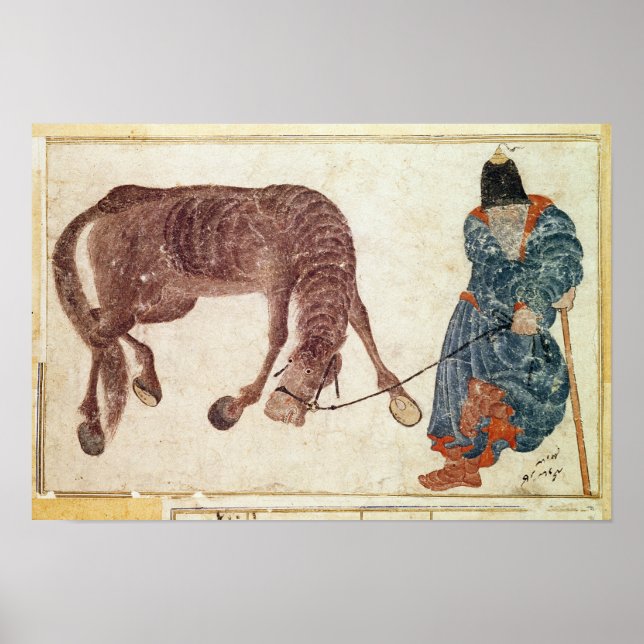 Póster Nômade mongol levando seu cavalo para a água (Frente)