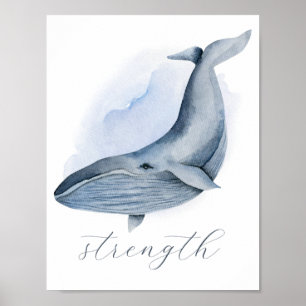Poster Nome Baleia Jubarte Textura Azul Aquarela