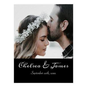 Póster Nome da Caligrafia Moderna Elegante Data Casamento