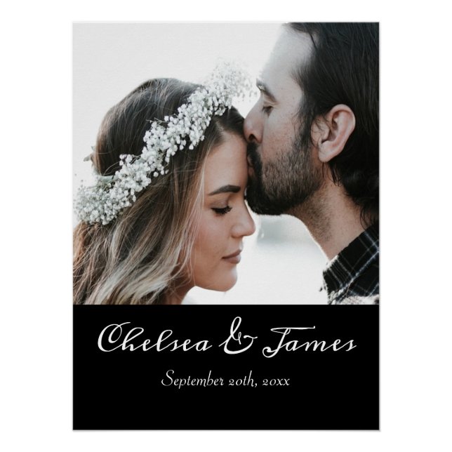 Póster Nome da Caligrafia Moderna Elegante Data Casamento (Frente)