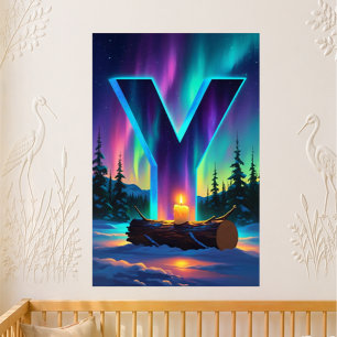 Póster Nome da Carta da Creche Y Luzes do Norte Yule