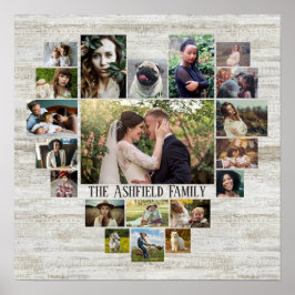 Poster Nome Da Colagem De Fotos Da Família Em Madeira De