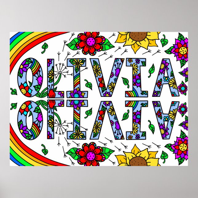 Poster Nome da garota Olivia Colorful Whimsical Wild Flow (Frente)