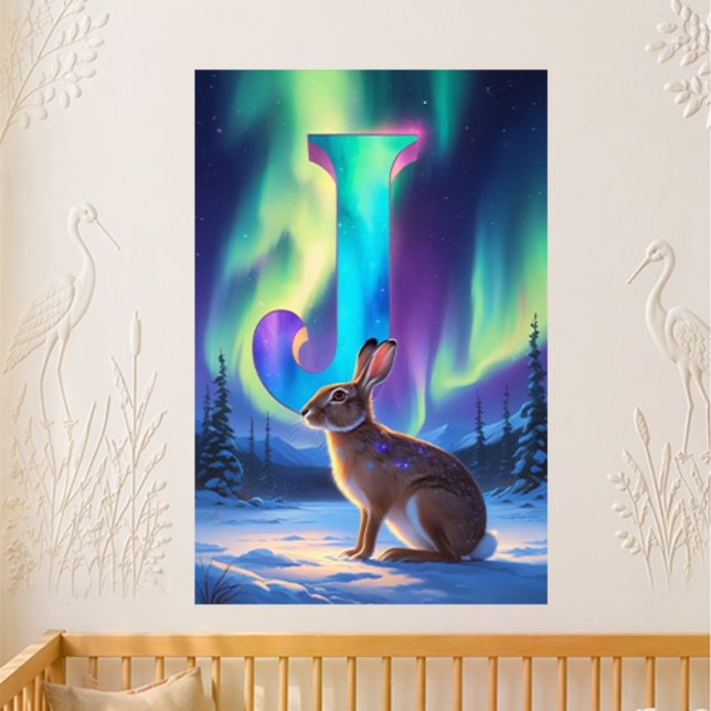 Póster Nome da letra da creche Luzes do Norte Jackrabbit (Criador carregado)
