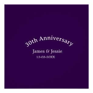 Póster nome data do 30º aniversário de casamento roxo sim