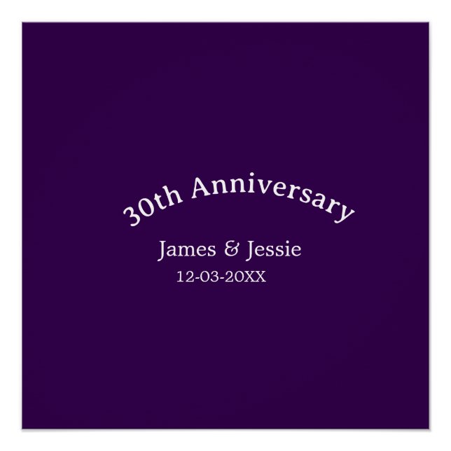 Póster nome data do 30º aniversário de casamento roxo sim (Frente)
