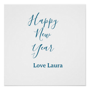 Póster Nome de adição de feliz ano novo amor azul simples