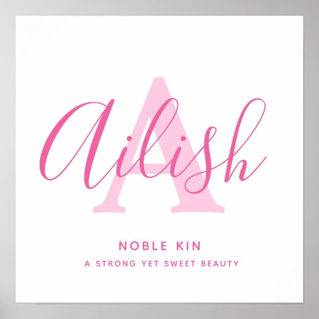 Poster Nome de ailish que significa tons de texto rosa pe (Frente)