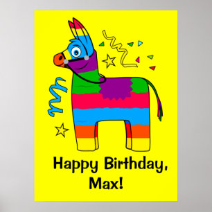 Poster Nome de aniversário do Pinata Happy Personalizáv