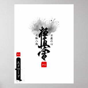 Poster Nome de Artes Marciais Sumi-E Dojo Japonês 