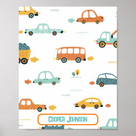 Poster Nome de carro personalizado azul pastel e laranja