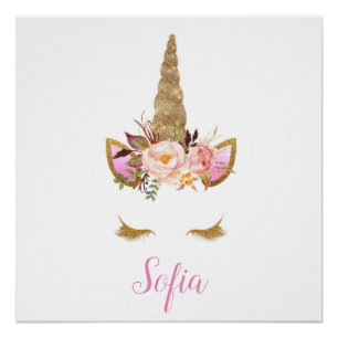 Póster Nome de Criança de Unicórnio Enfermeiro Mágico Flo