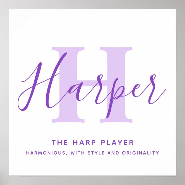 Poster Nome de Harper que significa texto roxo personaliz (Frente)