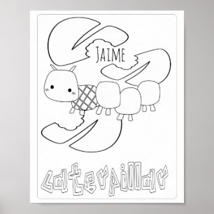 Poster Nome de Lagarta de Besouros para Colorir Fofos