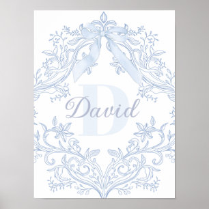 Poster nome de menino bebê crista azul imprimível