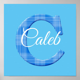 Poster Nome de menino personalizado xadrez com a letra C