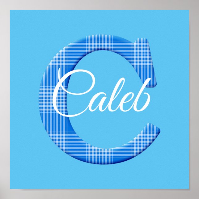 Poster Nome de menino personalizado xadrez com a letra C (Frente)