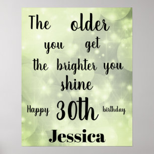 Poster Nome do aniversário de 30 anos brilhante verde Bo