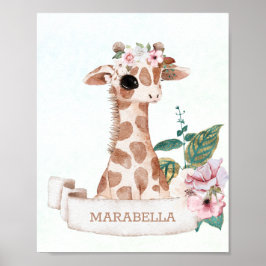 Poster *~* Nome do Bebê Giraffe Nursery Girl Sweet