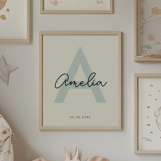 Poster Nome do bebê personalizado Enfermeiro Monograma -  (Criador carregado)