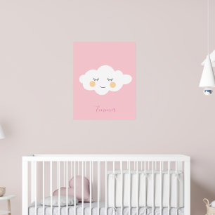 Poster Nome do Bebê Sleepy Kawaii Cloud Pastel Rosa