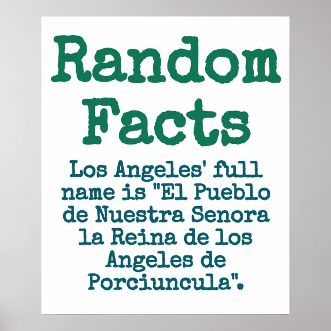 Poster Nome do Cheio de Los Angeles - Fato de Trivia (Frente)