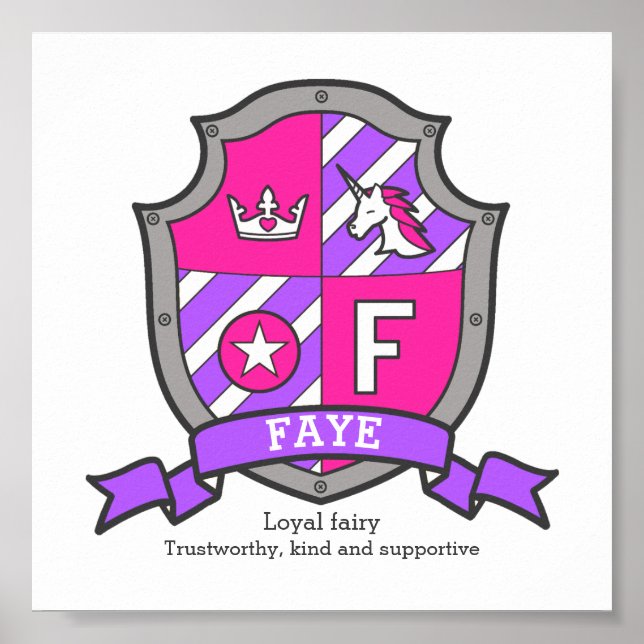 Poster Nome do Faye que significa letra F da princesa uni (Frente)