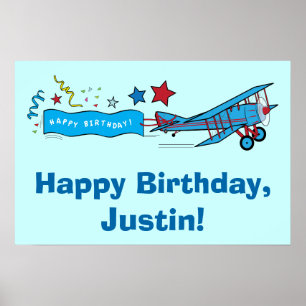 Poster Nome do feliz aniversario do avião customizável