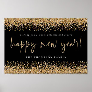 Poster Nome do Feliz ano novo Glitter Dourado Imprimível