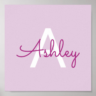 Poster Nome do Script & Monograma Magenta e Roxo Claro