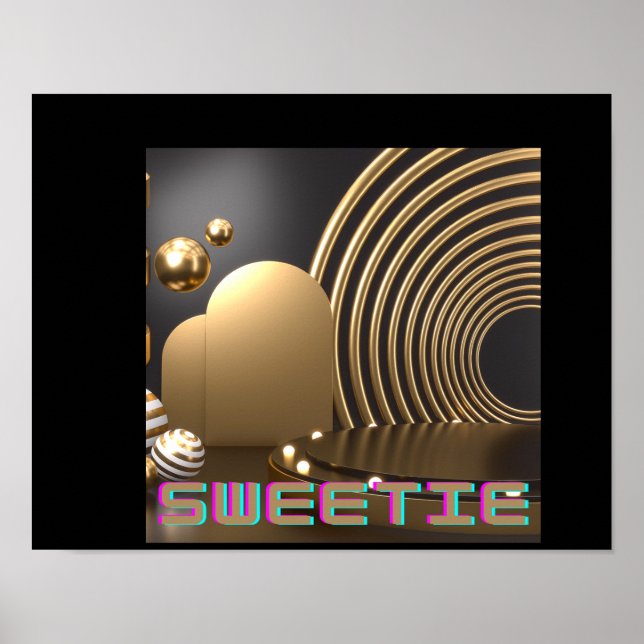 Poster Nome do texto Sweetie impresso em forma de coração (Frente)