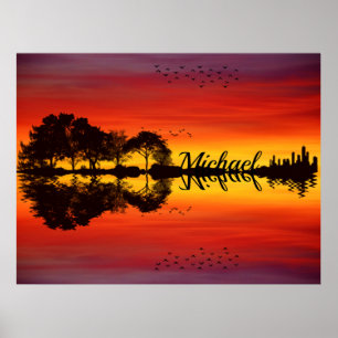 Poster Nome do violão preto alaranjado sunset 