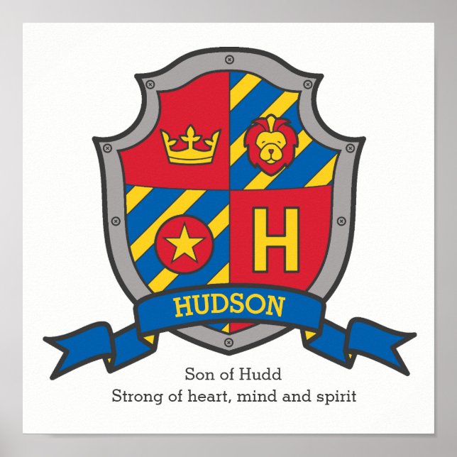 Póster Nome dos rapazes Hudson que significa escudo herál (Frente)