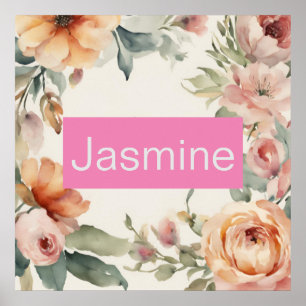 Poster Nome Floral de Rosas Minimalistas Modernos Profiss