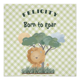 Póster Nome Gingham Verde Boho Leão Gêmeos Combinando
