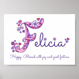 Póster Nome inicial de arte cardíaca F da Felicia