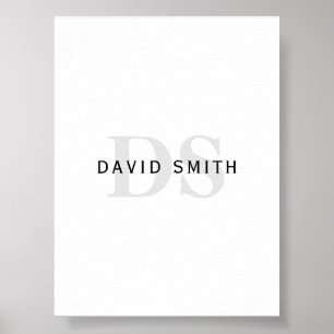 Poster Nome Moderno e Monograma   Cinza e branco preto