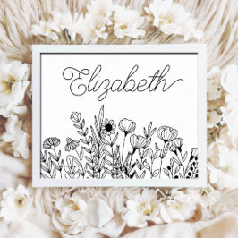 Poster Nome Monograma Gráfico Floral Simples Minimalístic