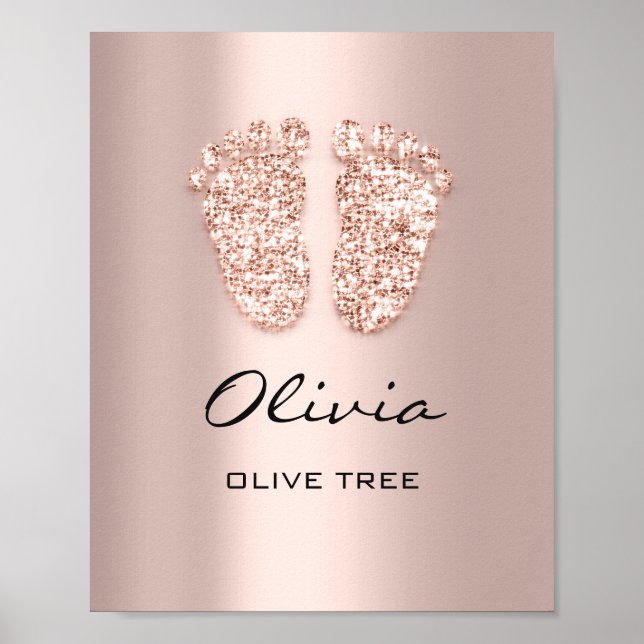 Poster Nome Olivia Significa Novo Rosa De Pé De Bebê Pres (Frente)
