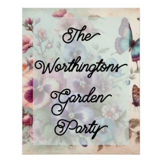 Póster Nome Painéis de Vintagem de Aquarelas Pastéis de F