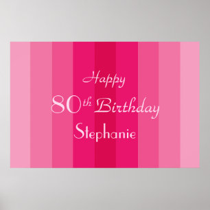 Poster Nome Personalizado 80º Aniversário Listras Rosa