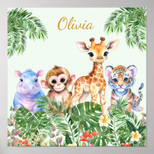 Poster Nome Personalizado Animais da Selva Tropical