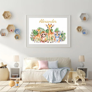 Poster Nome Personalizado Animais da Selva Tropical