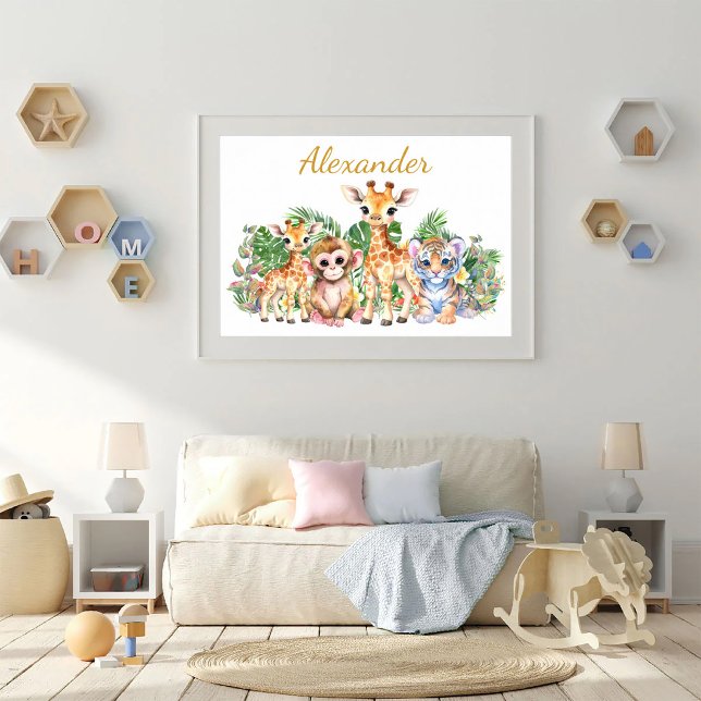 Poster Nome Personalizado Animais da Selva Tropical (Criador carregado)