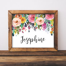 Nome Personalizado Boho Floral Bedroom NurserArt