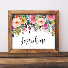 Poster Nome Personalizado Boho Floral Bedroom NurserArt